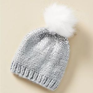 Anthropologie Metallic Silver Pommed Kids Hat